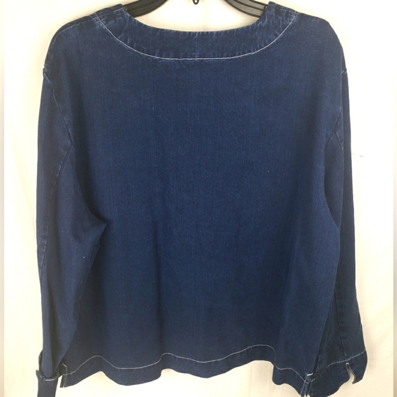 J.Jill Blue Denim Look Wood Button-Up Cardigan Jacket Sz L - Picture 5 of 8